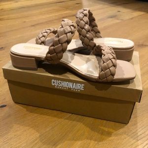 Cushionaire Women's Nan Two Band Braided Low Block Heel Sandal 10